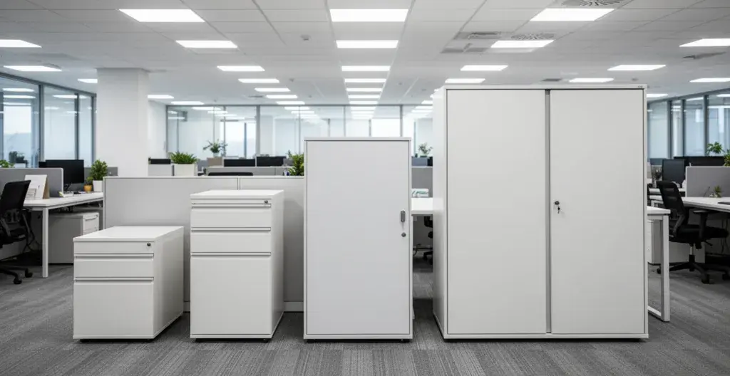 Comparaison visuelle caisson mobile, porteur et hauteur bureau côte à côte